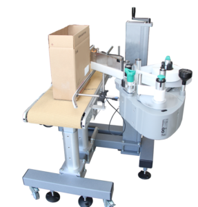 This product can be used to apply labels to product, shipping boxes, and many other items.   System can be outfitted with either print and apply, or an apply only style labeling head.