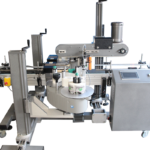 This system will allow you to apply labels on both front and back of your product in one pass.  This is especially useful when you have an oblong shape product that cannot be rolled in a wrap style machine.